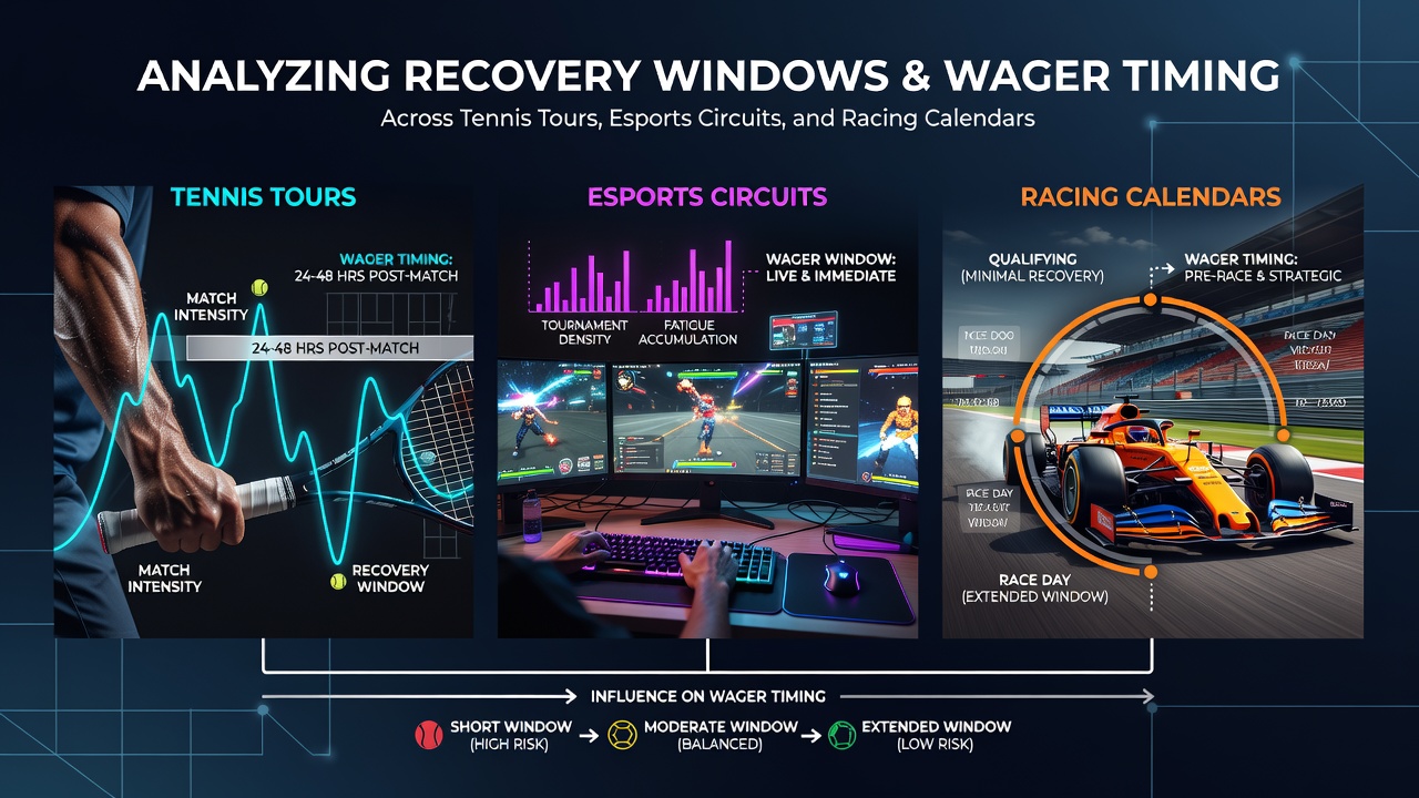 Grafiek die herstelperiodes in tennis en esports toont met timing van weddenschappen