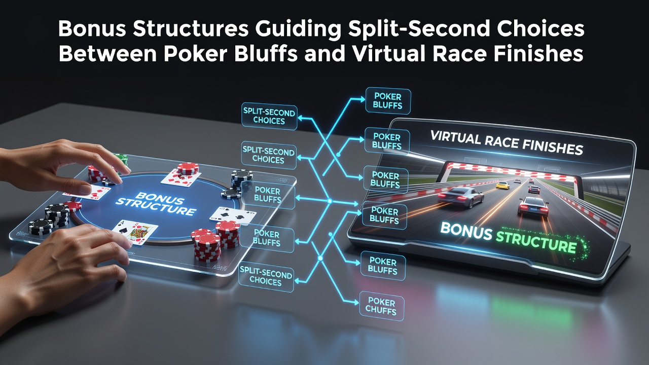 Illustratie van bonusstructuren die beslissingen in poker en virtuele races sturen