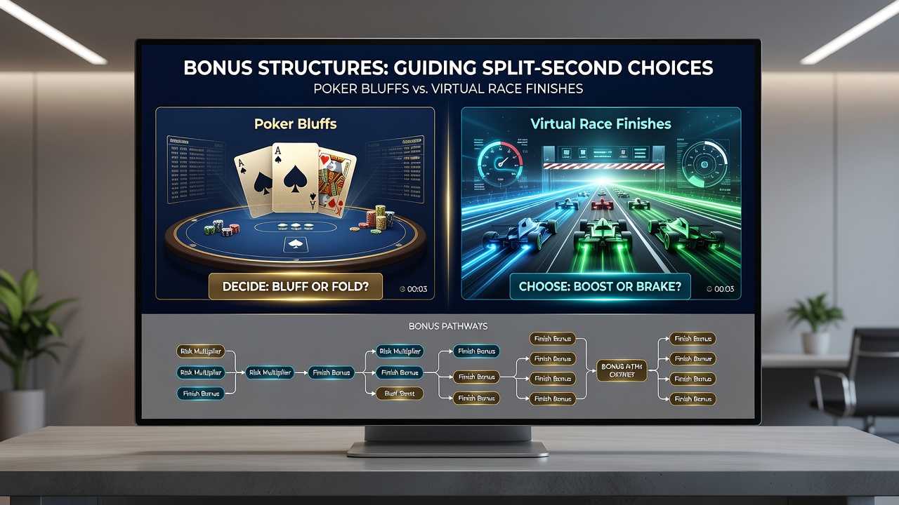 Spelers die keuzes maken tussen poker en virtuele races onder bonusvoorwaarden