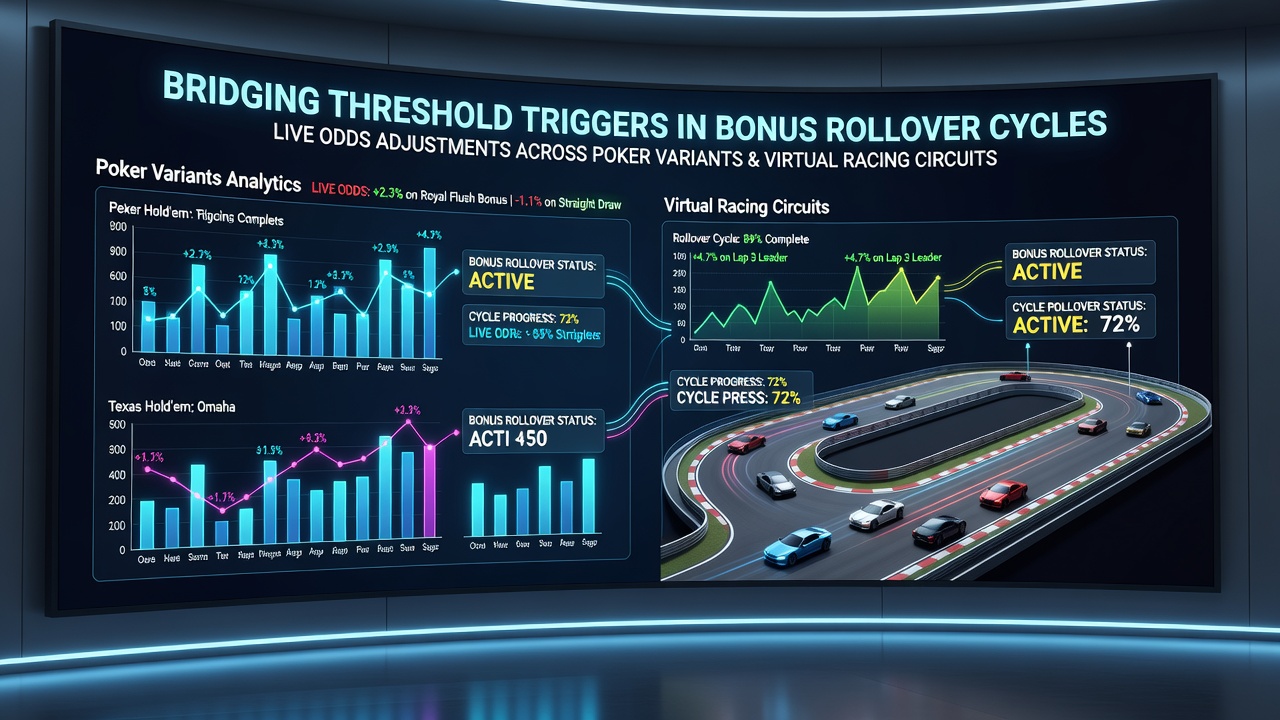 Illustratie van bonus rollover cycli en live odds aanpassingen in poker en virtuele races