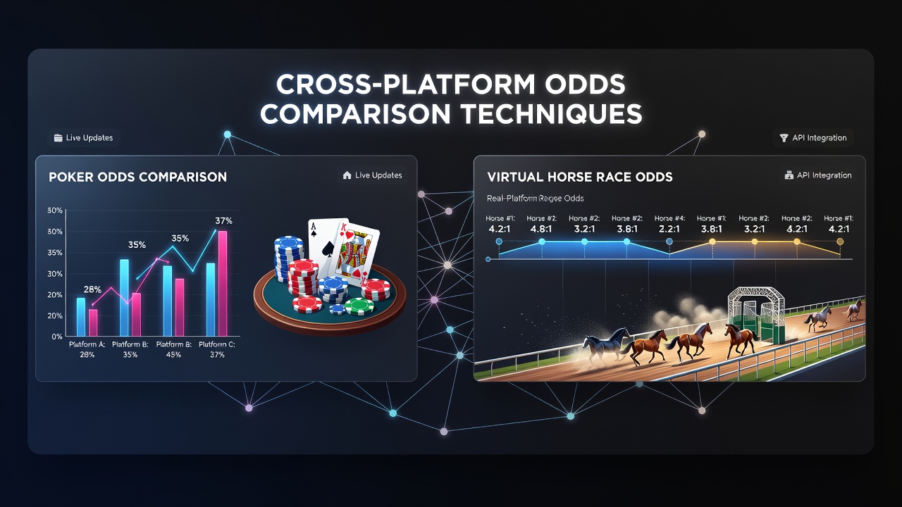 Diagram dat cross-platform odds vergelijking toont voor poker en virtuele paardenraces