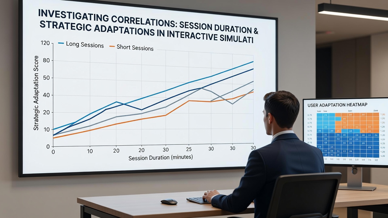 Grafiek die strategische aanpassingen over tijd in simulaties illustreert met sessieduur als variabele