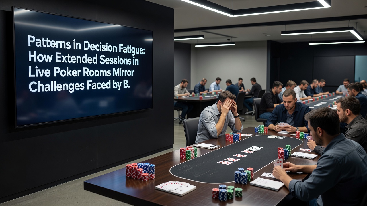 Grafiek die besluitvormingsnauwkeurigheid toont over tijd in poker, esports en virtuele races met dalende lijnen na drie uur